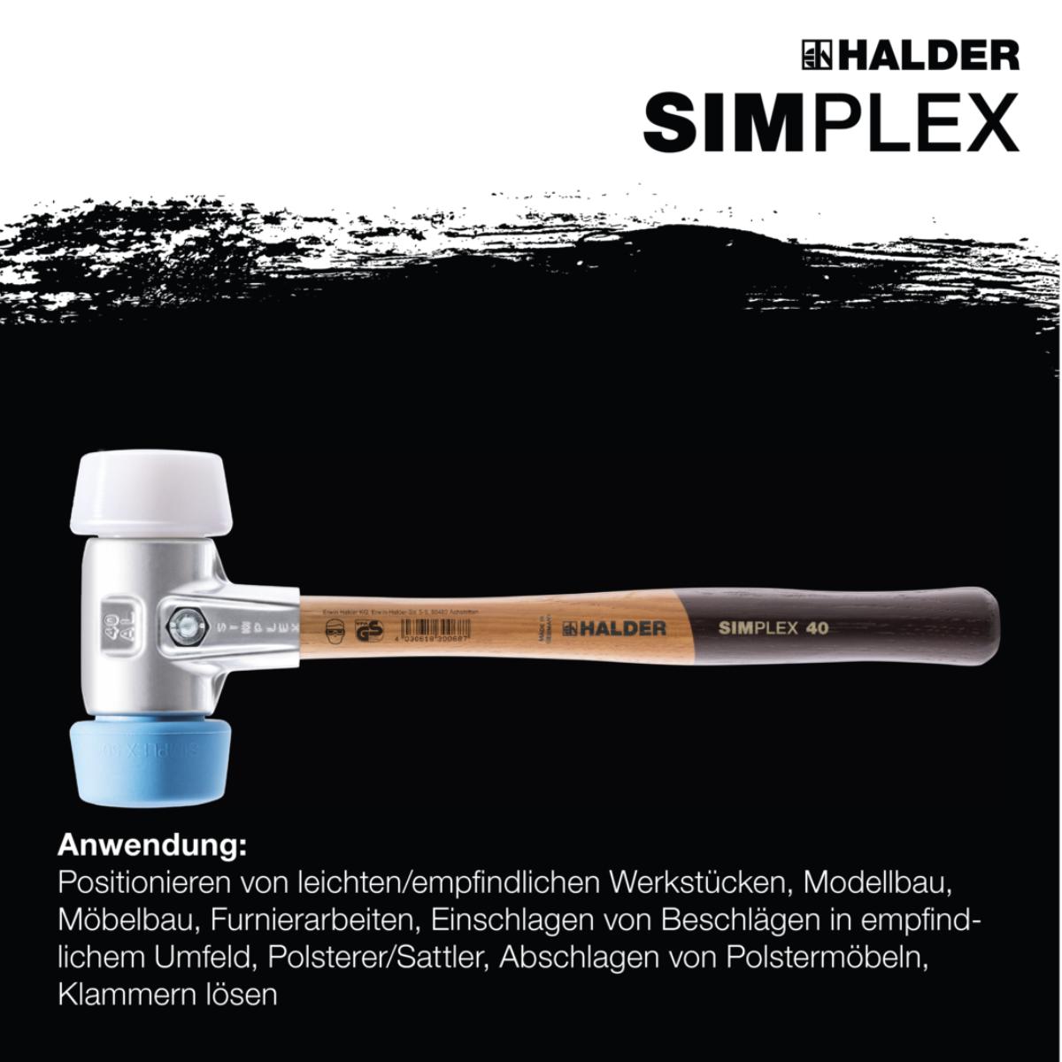 HALDER SIMPLEX - Schonhammer mit Aluminiumgehäuse und Holzstiel, TPE-soft / Superplastik