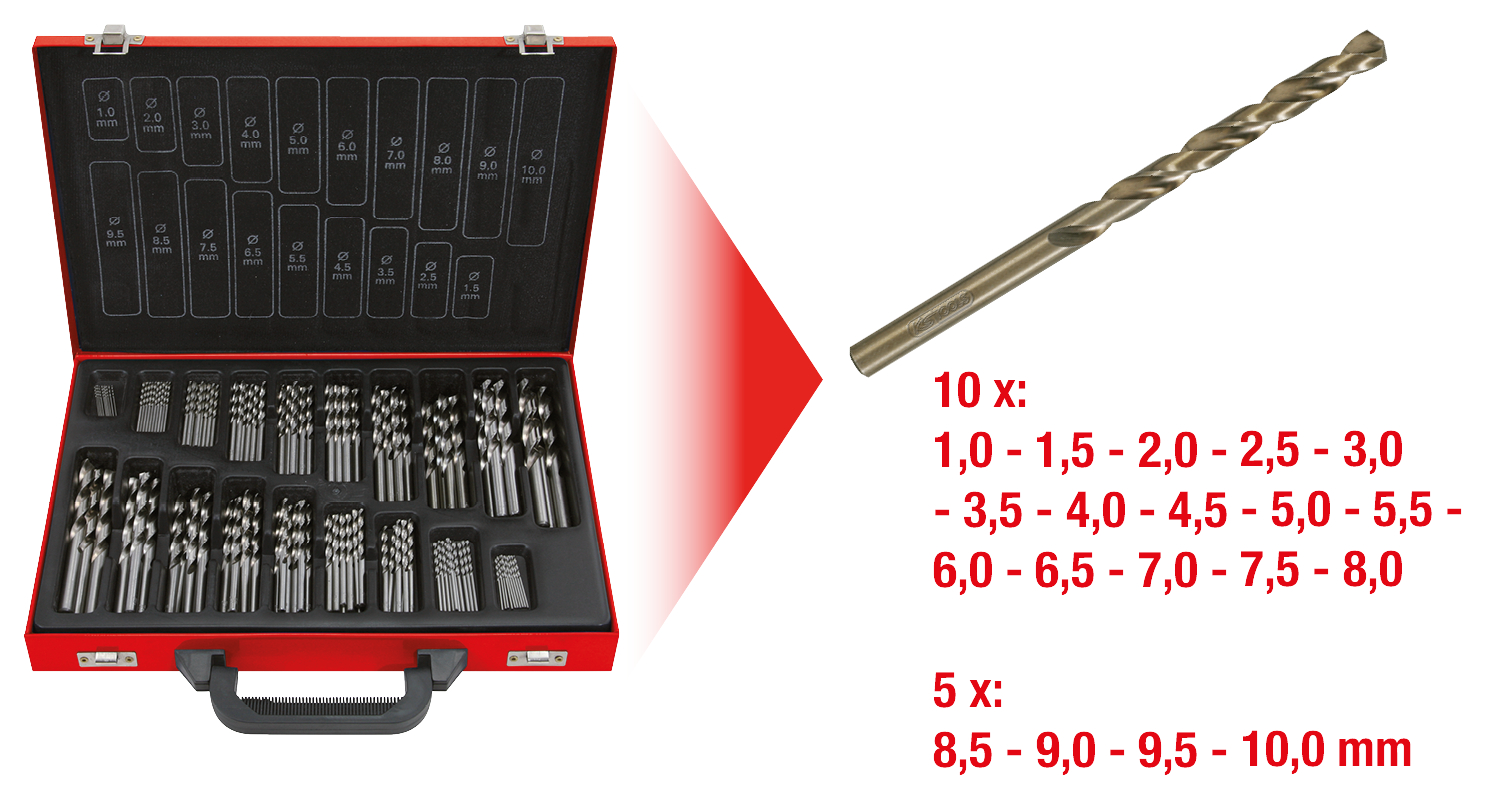 KS Tools HSS-G Co 5 Spiralbohrer-Satz, 170-tlg, 1-10mm