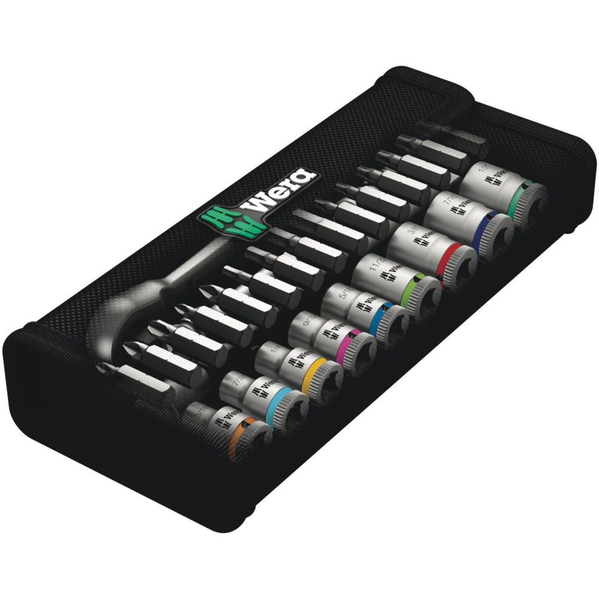 Wera 8100 SA 11 Zyklop Metal-Knarrensatz, Umschalthebel, 1/4"-Antrieb, zöllig, 28-teilig