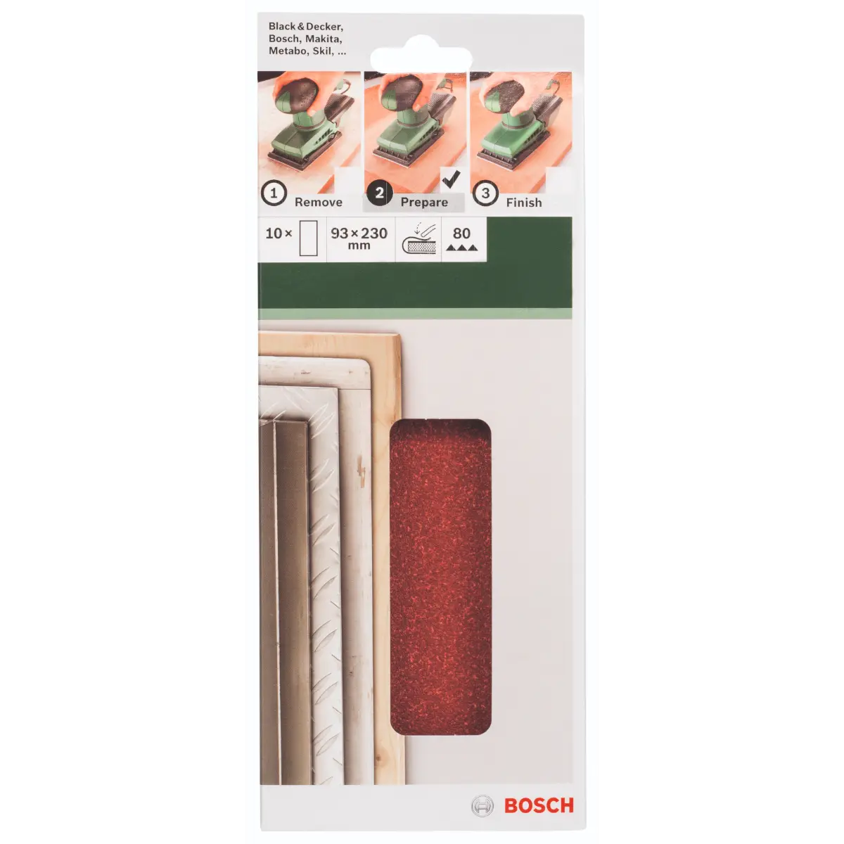 Bosch Schleifblatt-Set für Schwingschleifer K=80, 93 x 230 mm, 10-tlg.