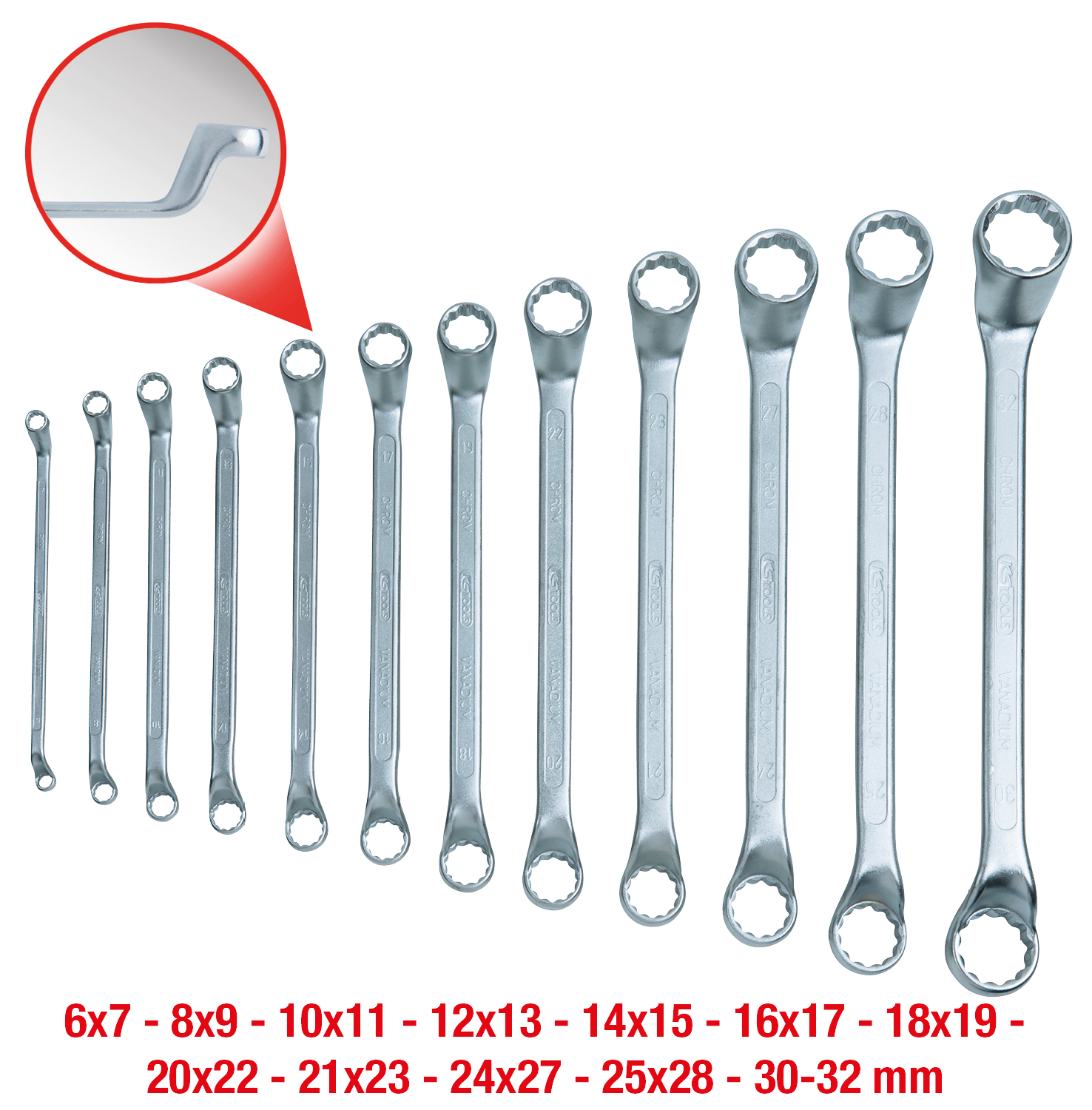 KS Tools Doppel-Ringschlüssel-Satz, 12-tlg gekröpft, 6-32mm