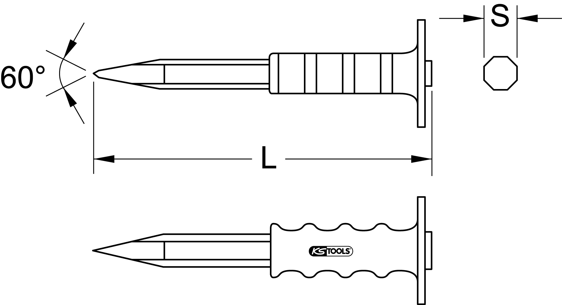KS Tools Spitzmeißel mit Handschutzgriff, 8-kant