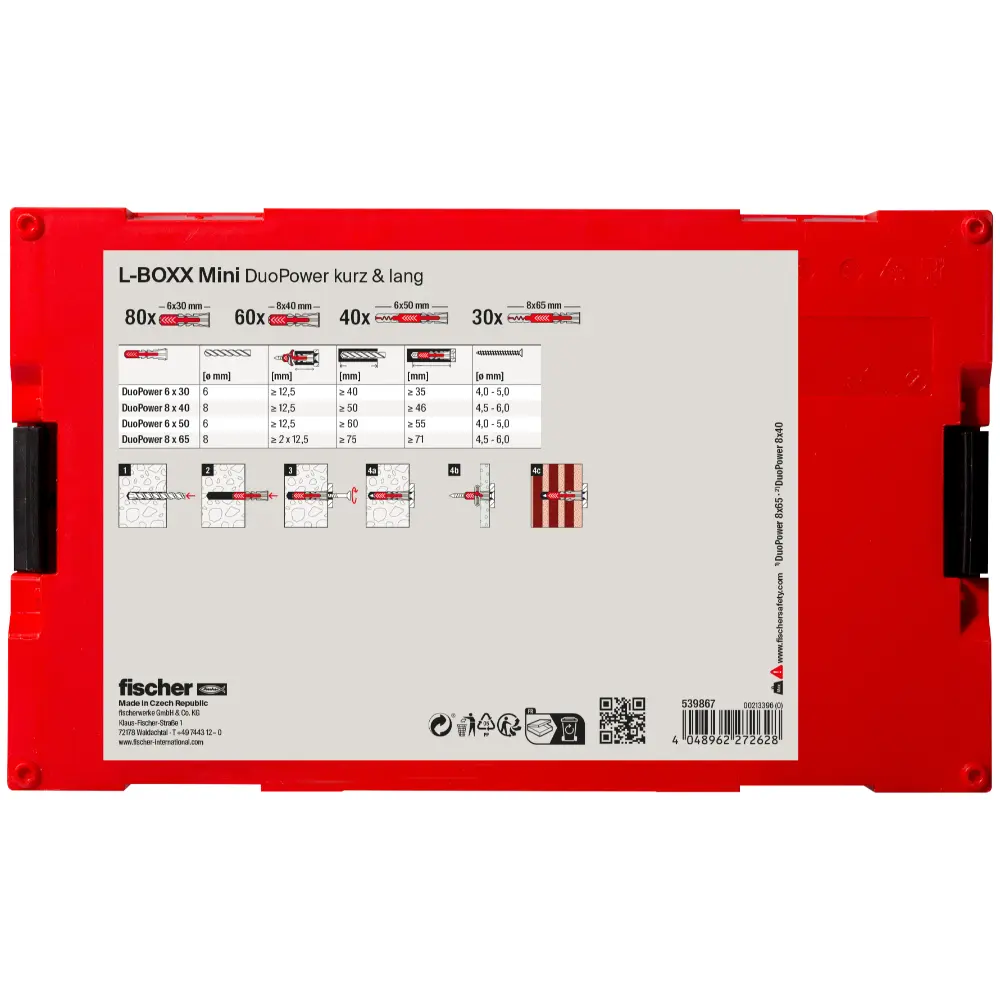 Fischer Dübelsortiment L-BOXX mini DuoPower kurz und lang (210 Teile)