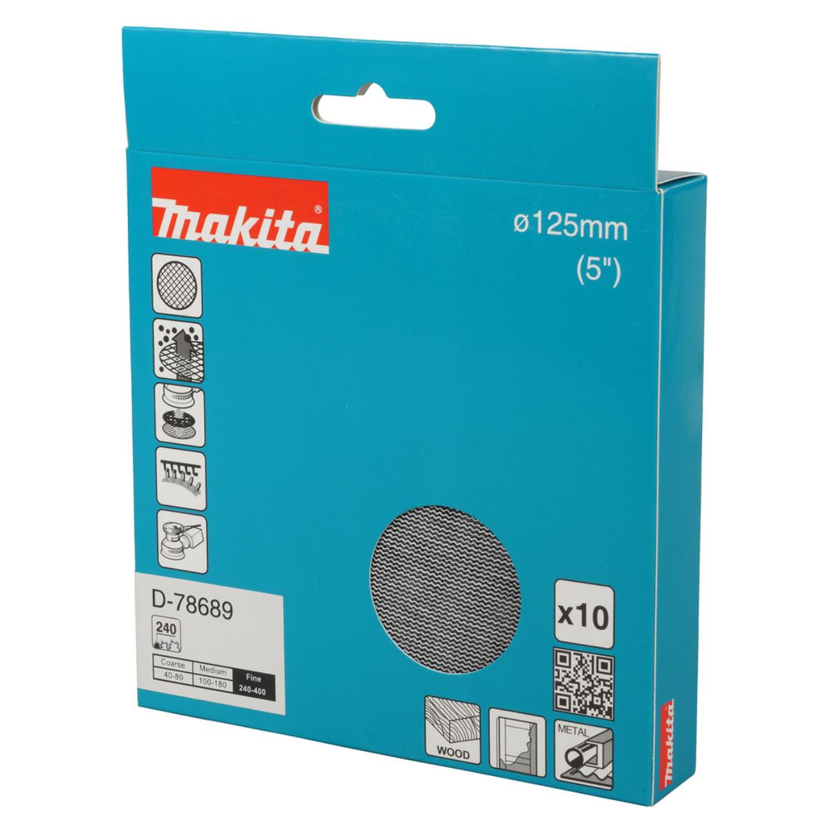 Makita Netzschleifmittel 125mm,Körnung A240,Klett, Gitter, 10 Stück