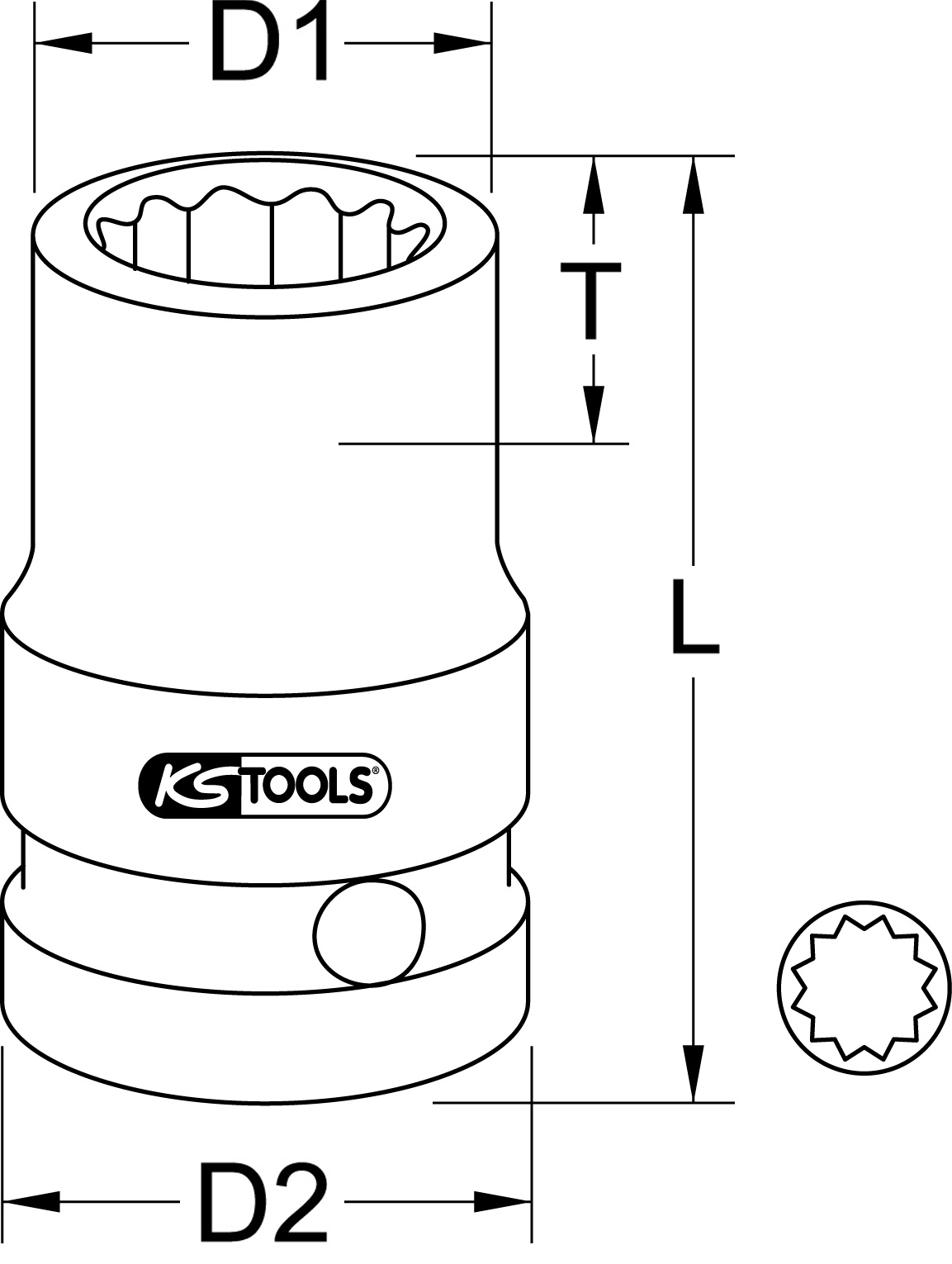 KS Tools 1/2" 12-kant-Kraft-Stecknuss, kurz
