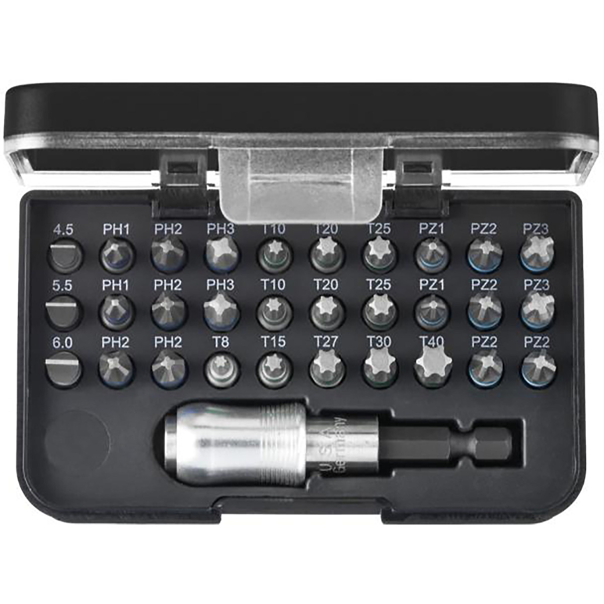 Wiha Bit Set Standard 25 mm gemischt 31-teilges Set 1/4 zoll C6,3 in Box mit Gürtelclip