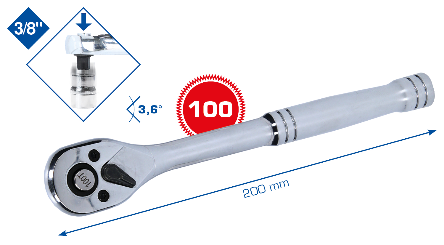 Brilliant Tools 3/8" Umschaltknarre mit Metallgriff - BT021995