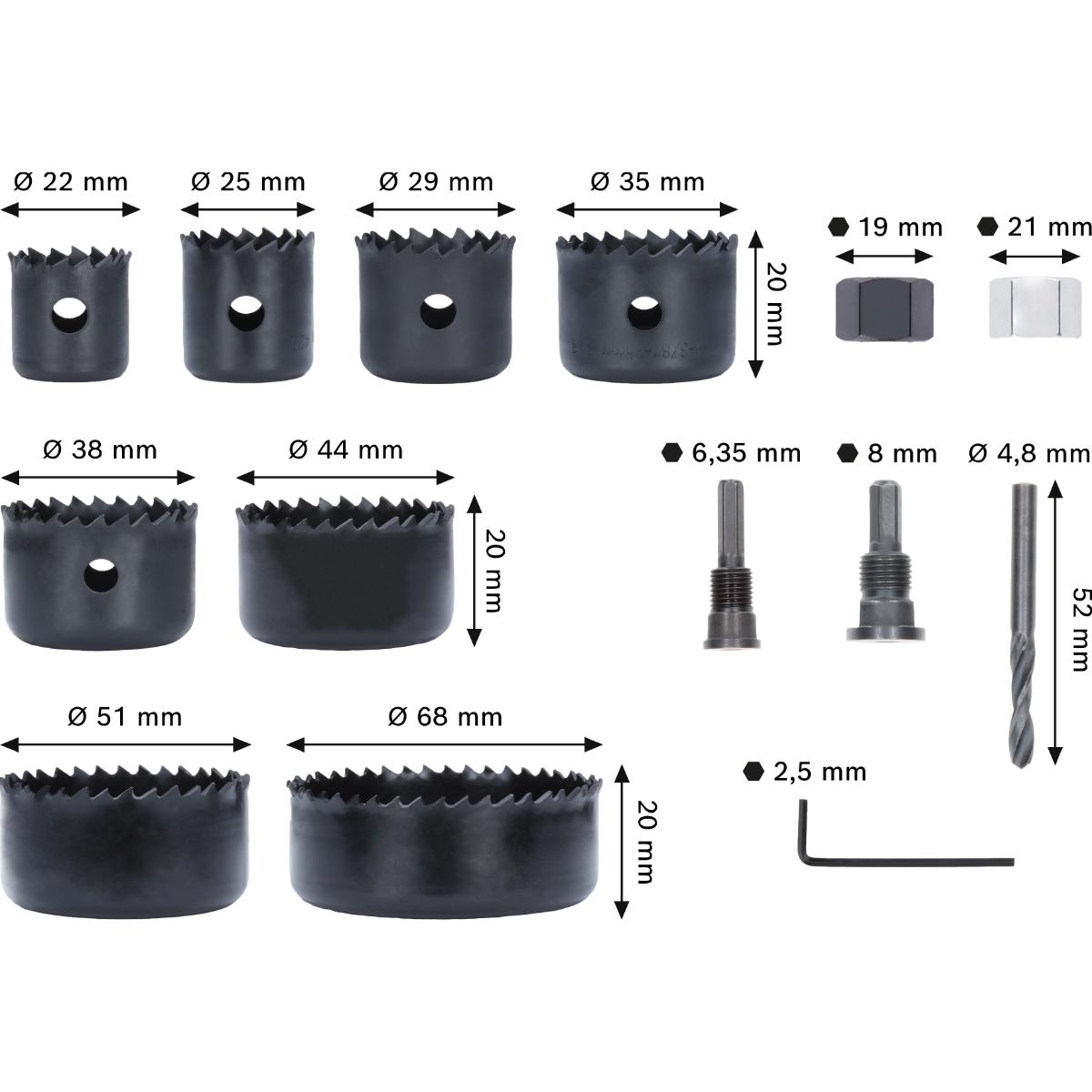 Bosch Wood and Drywall Lochsägen mit Aufsteckhalter + Zentrierbohrer, 22-68x15 mm, 13-teiliges Set