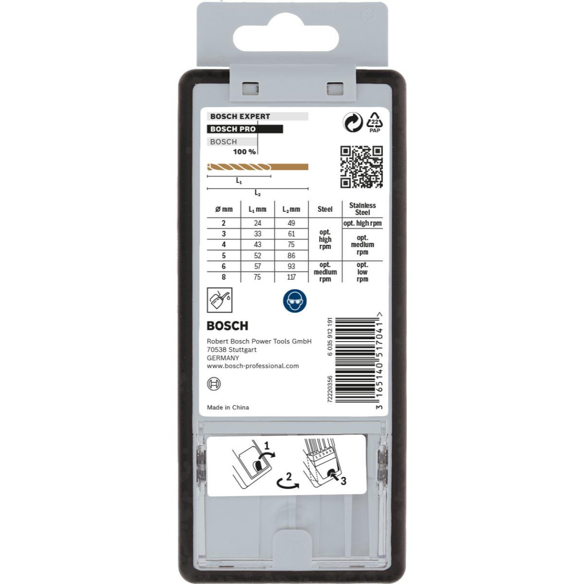 Bosch PRO Metallbohrer-Set Robust Line HSS-Co, DIN 135, 135°, 6-teilig, 2 - 8 mm