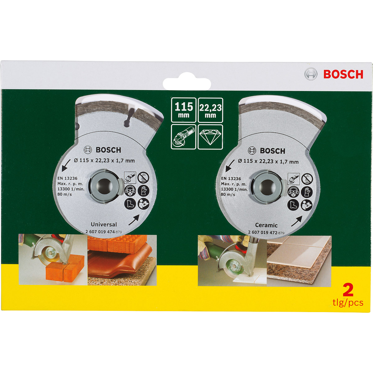 Bosch Diamanttrennscheibe für Fliesen und Baumaterial, 2er-Pack