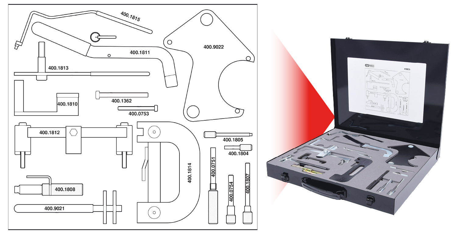 KS Tools Motoreinstell-Werkzeug-Satz für Renault, 18-tlg