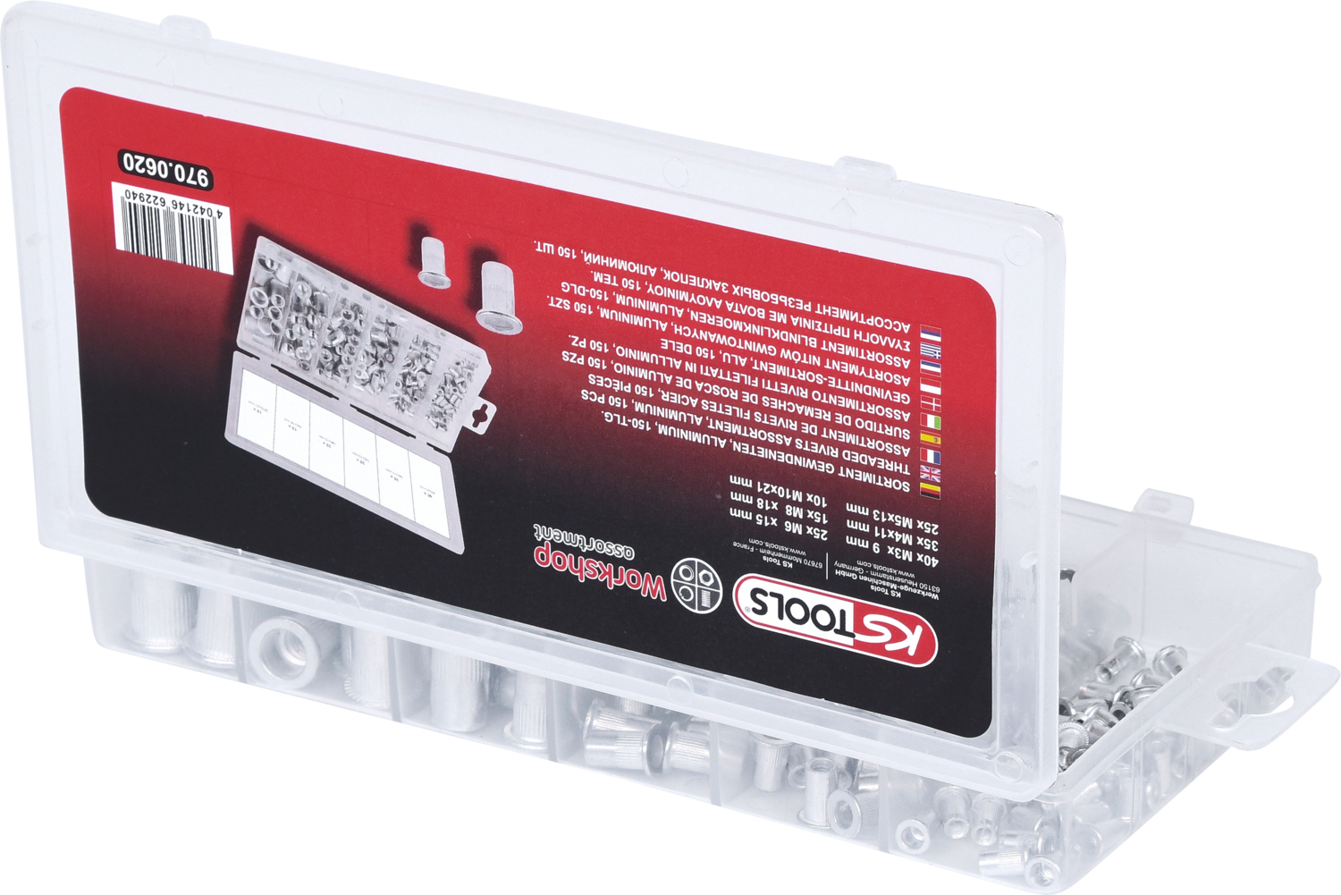 KS Tools Sortiment Gewindenieten, Aluminium, M3x9mm-M10x21mm, 150-tlg