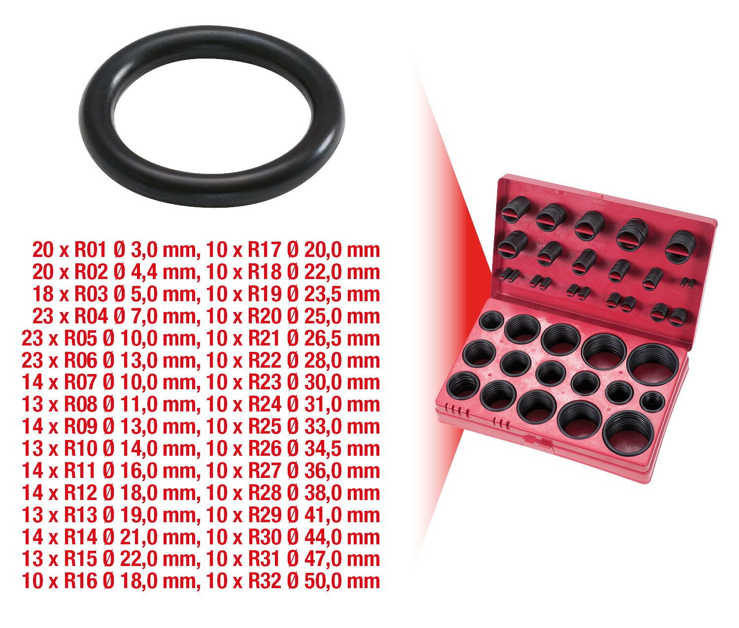 KS Tools Sortiment O-Ringe,Innen Ø 3-50mm-R01-R32, 419-tlg