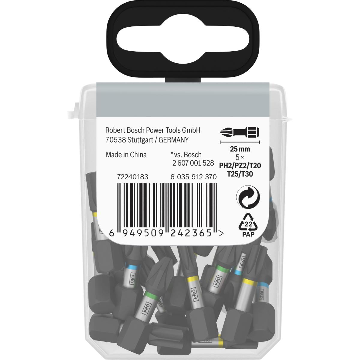 Bosch PRO Impact Mixed Pack,PH2(x5),PZ2(x5),T20(x5),T25(x5),T30(x5),25 mm, 25-teiliges Set