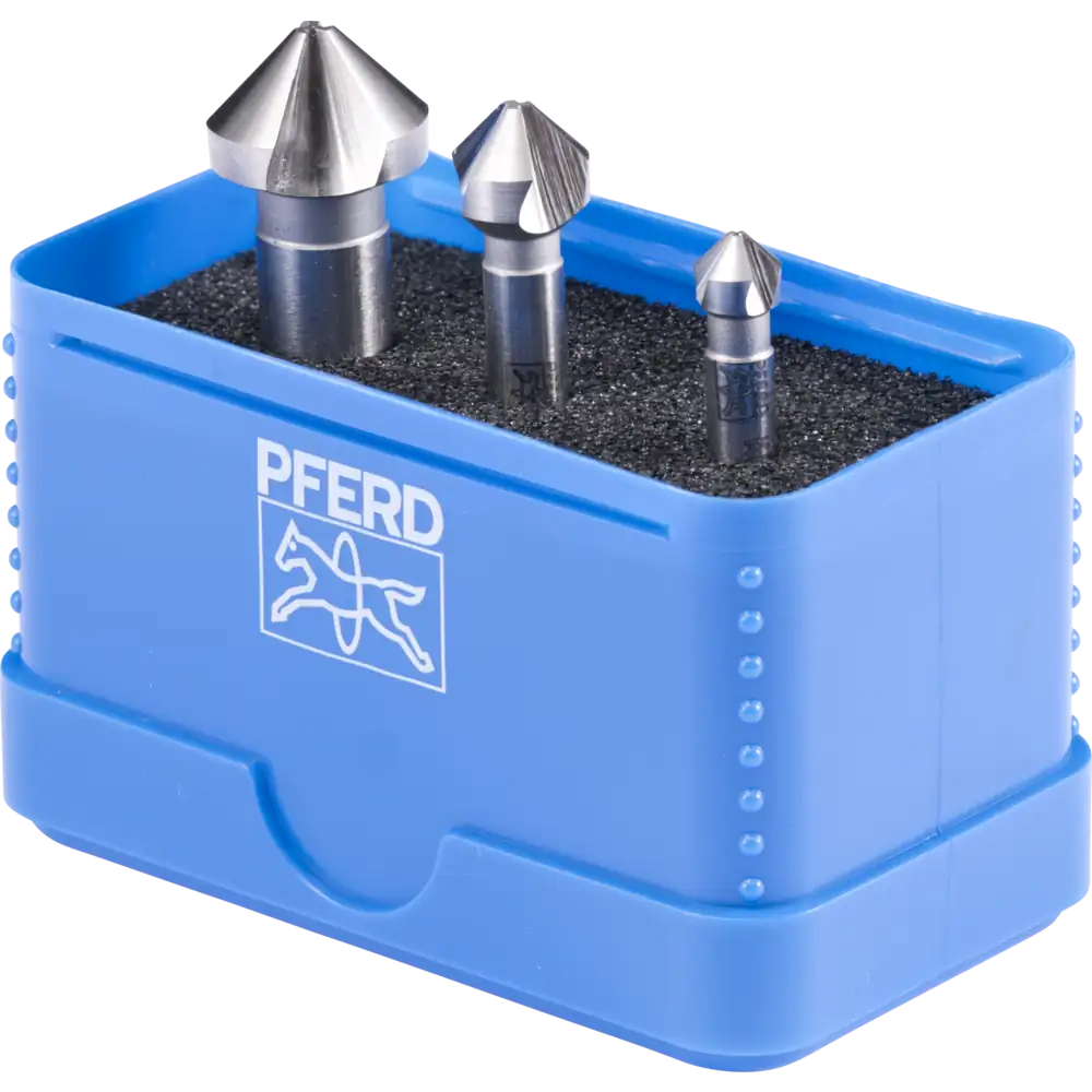 PFERD TOOLS HSSE-Kegelsenker-Set UGT 3-tlg. DIN 335 C 90° Ausführung Co5 mit Ungleichteilung