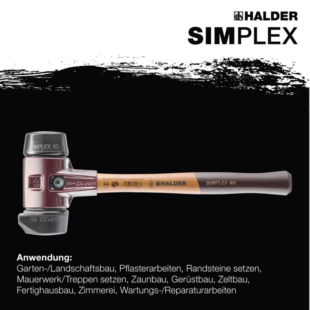 HALDER SIMPLEX - Schonhammer mit TE-Gehäuse und Holzstiel, Gummikomposition mit Standfuss
