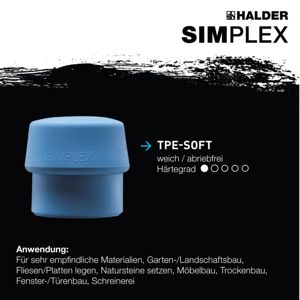 HALDER SIMPLEX - Schonhammer mit TE-Gehäuse und Holzstiel, Superplastik / TPE-soft