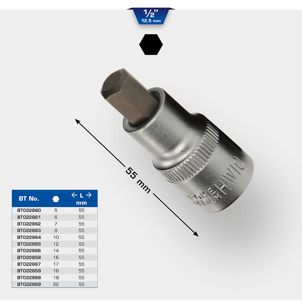 Brilliant Tools 1/2" Innensechskant Bit-Stecknuss, 55 mm lang