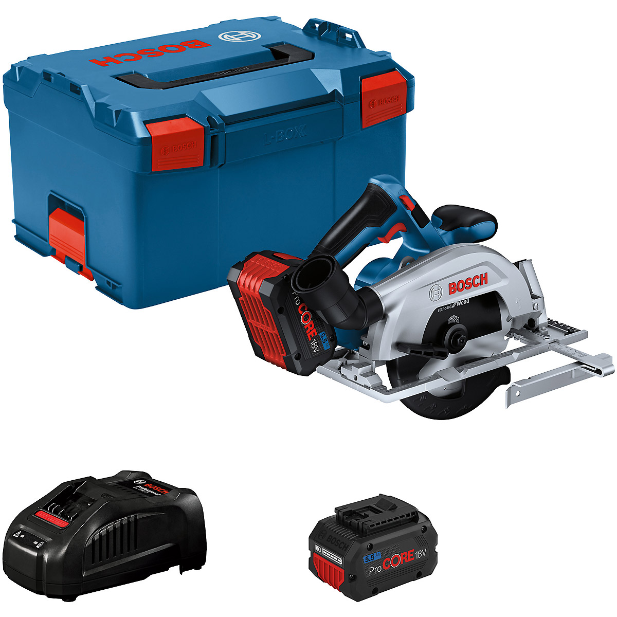 Bosch Akku-Kreissäge GKS 18V-57-2, 2 x Akku ProCORE18V 5.5 Ah, Ladegerät, L-BOXX