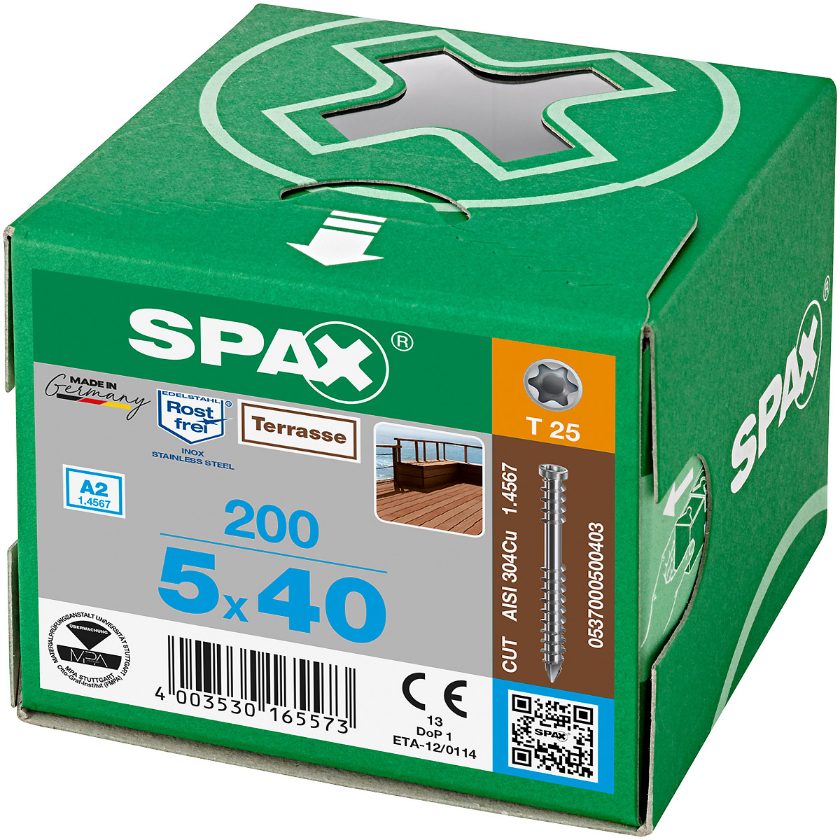 SPAX Terrasse A2 Zylinderkopf T-Star Plus T25 Fixiergewinde Cut, 200 Stück