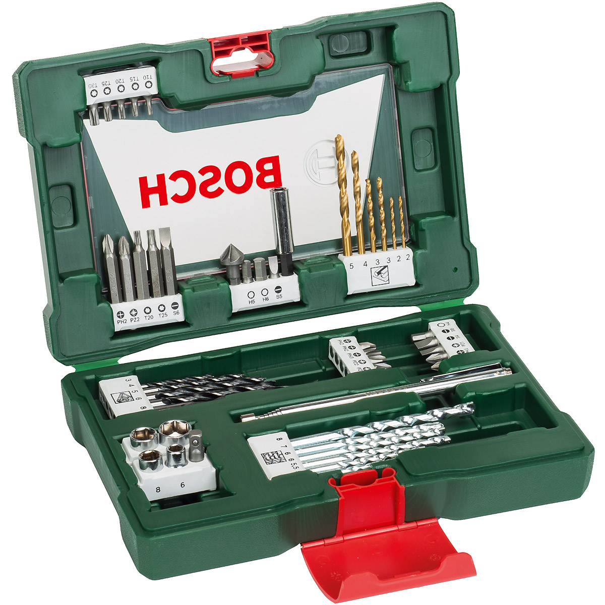 Bosch V-Line TiN-Bohrer- und Bit-Set, 48-teilig, mit Magnetstab und Kegelsenker