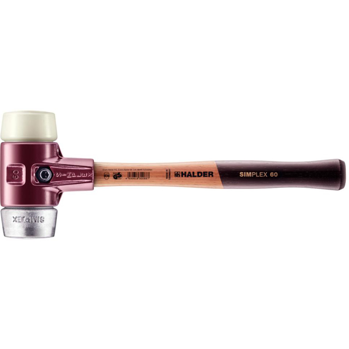 HALDER SIMPLEX - Schonhammer mit TE-Gehäuse und Holzstiel, Nylon / Weichmetall