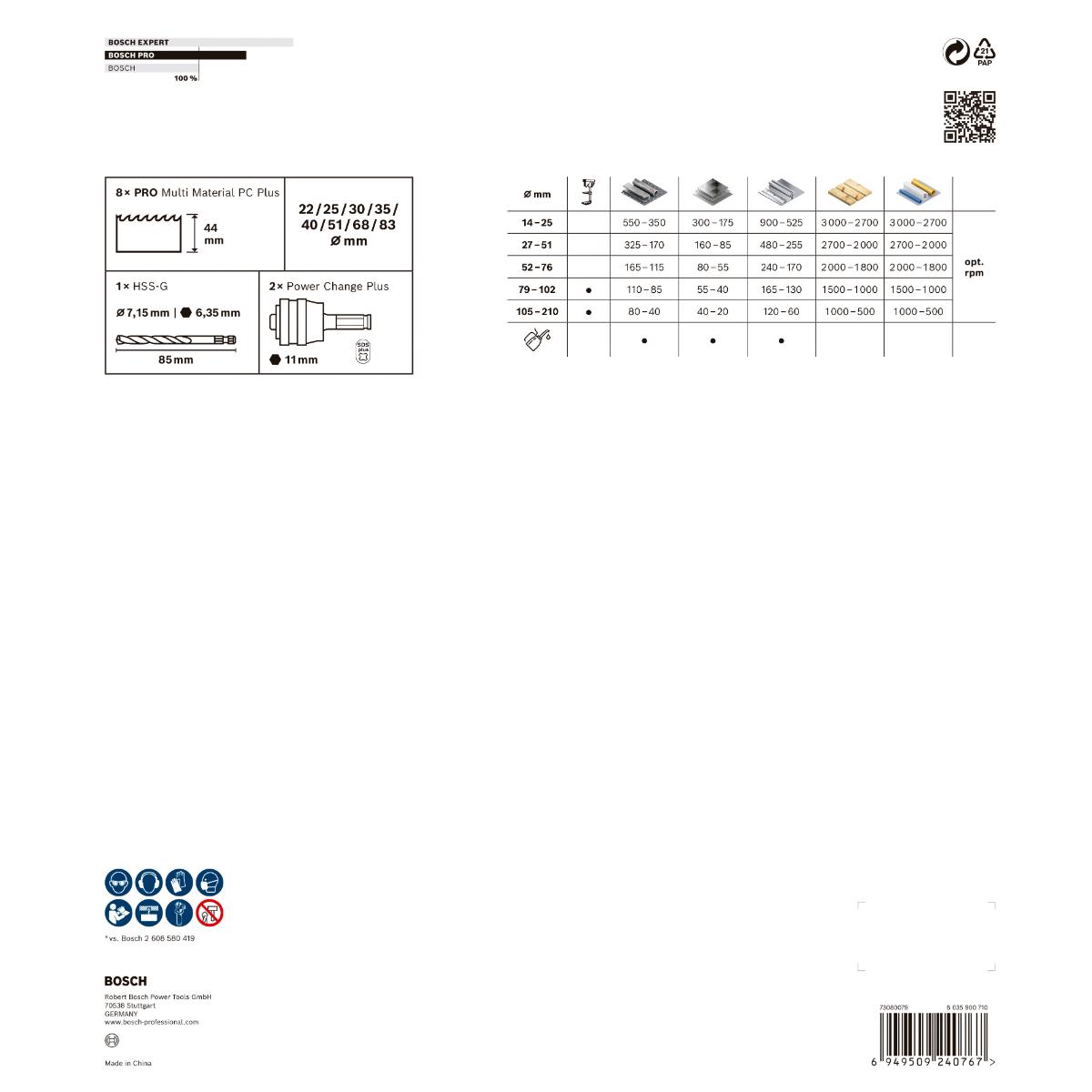 Bosch PRO Multi Material PC Plus Lochsägen L-BOXX ø 22,25,30,35,40,51,68,83 - 11 teiliges Set