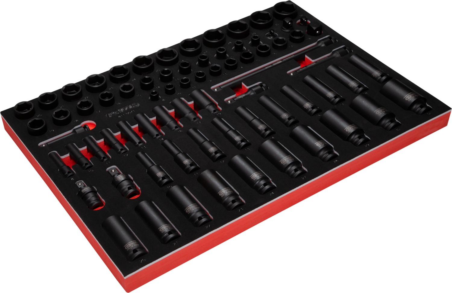KS Tools 3-8'' + 1-2'' Kraft-Steckschlüssel-Satz in Schaumstoffeinlage, 73-tlg