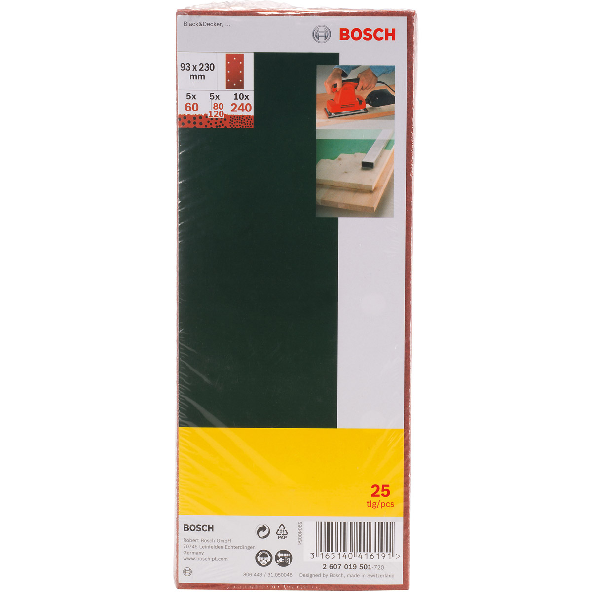 Bosch Schleifblatt-Set für Schwingschleifer, 25-teilig, 6 Löcher, 93 x 230 mm, 60-240