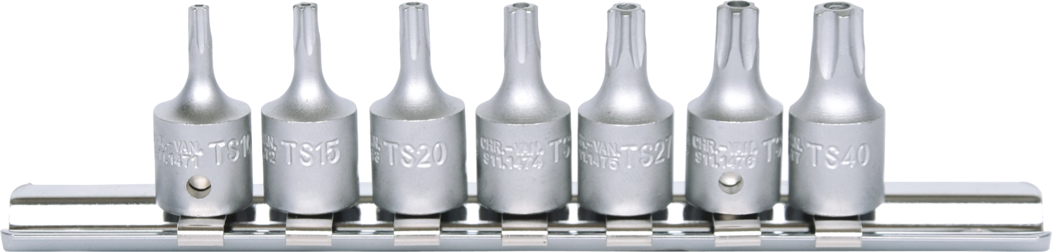 KS Tools 1/4" Bit-Stecknuss-Satz für Fünfstern-Schrauben, 7-tlg mit Stirnlochbohrung