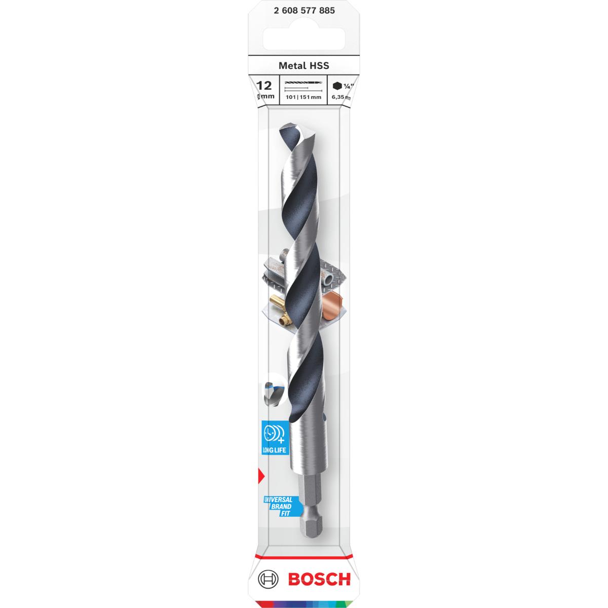 Bosch Metal HSS Spiralbohrer, 12 x 101 x 151 mm, HEX 1/4 Schaft