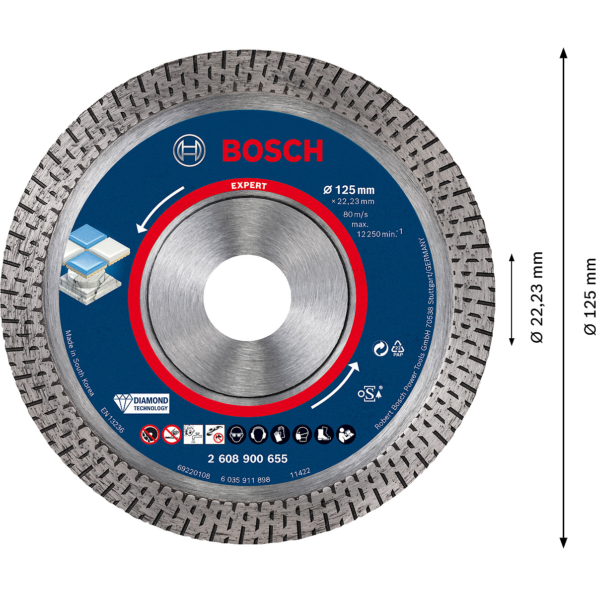 Bosch EXPERT HardCeramic Diamanttrennscheiben für kleine Winkelschleifer, Bohrungsdurchmesser (mm):2