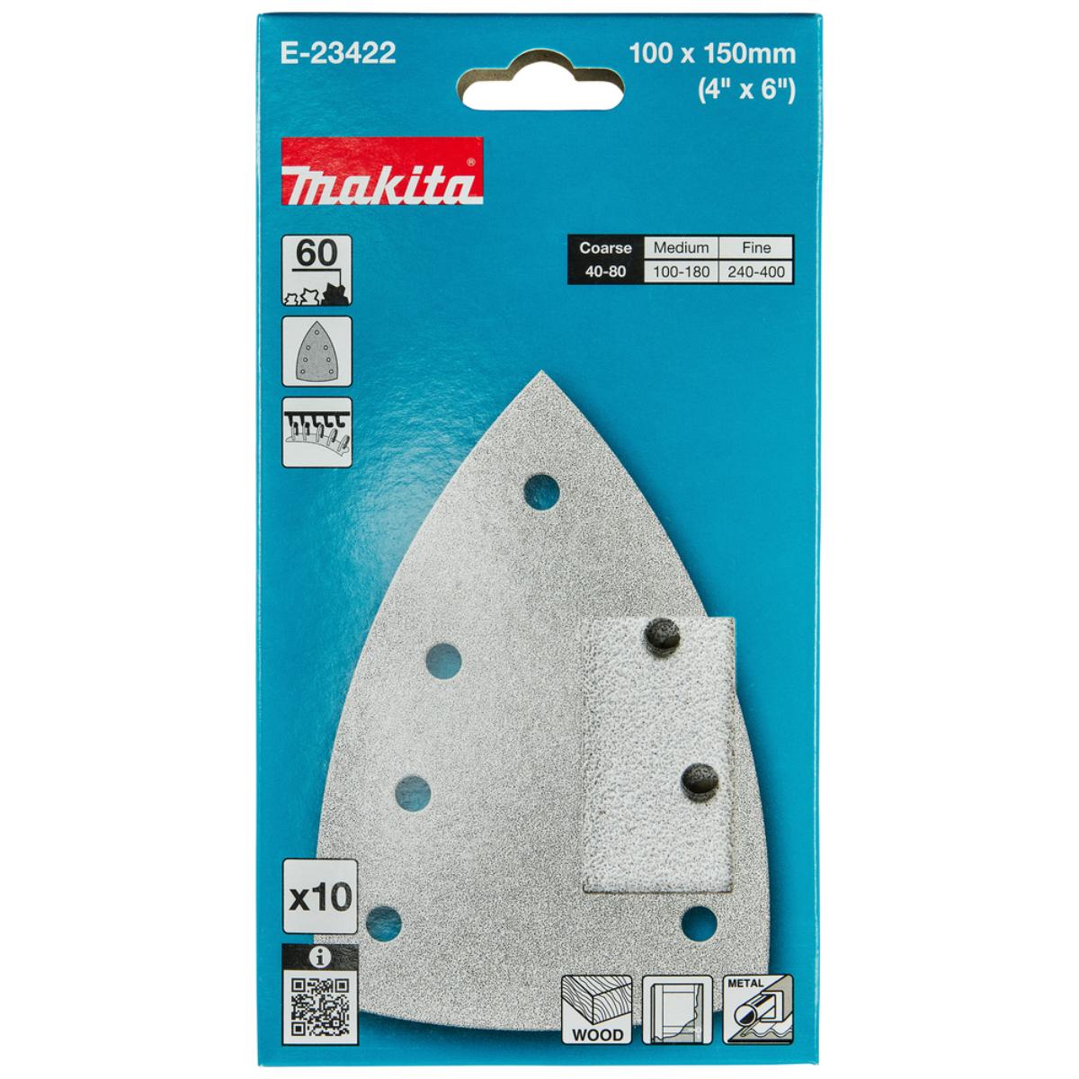 Makita Schleifpapier 100x150mm, Körnung A60,Klett, 7 Loch, 10 Stück