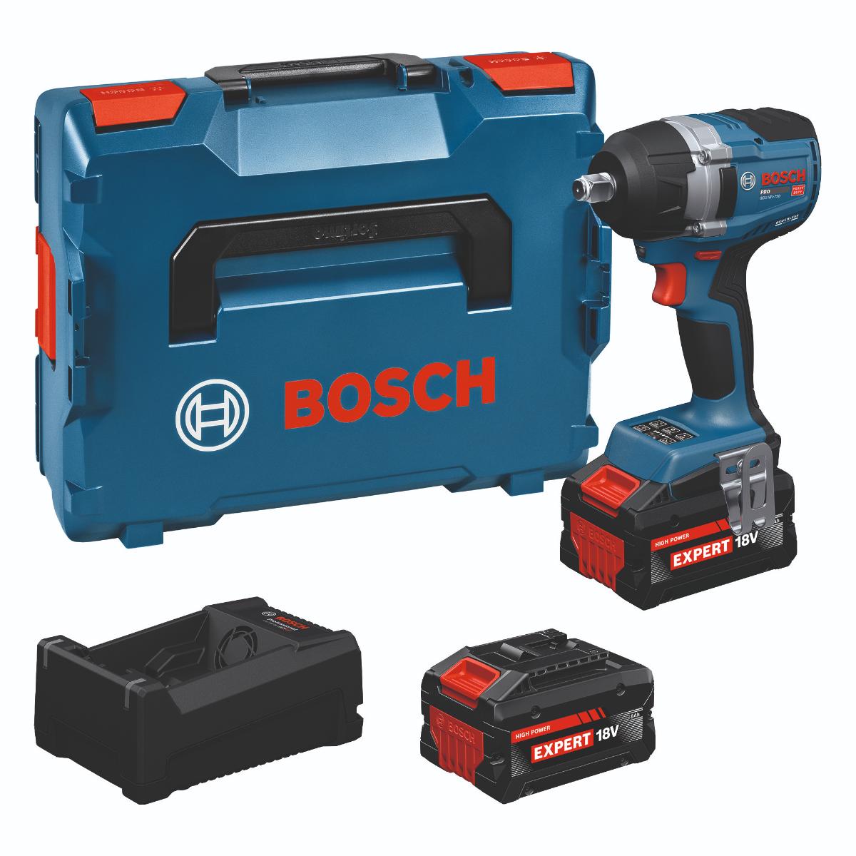 Bosch Akku-Drehschlagschrauber GDS18V-750, 2x EXBA18V-80 in L-BOXX