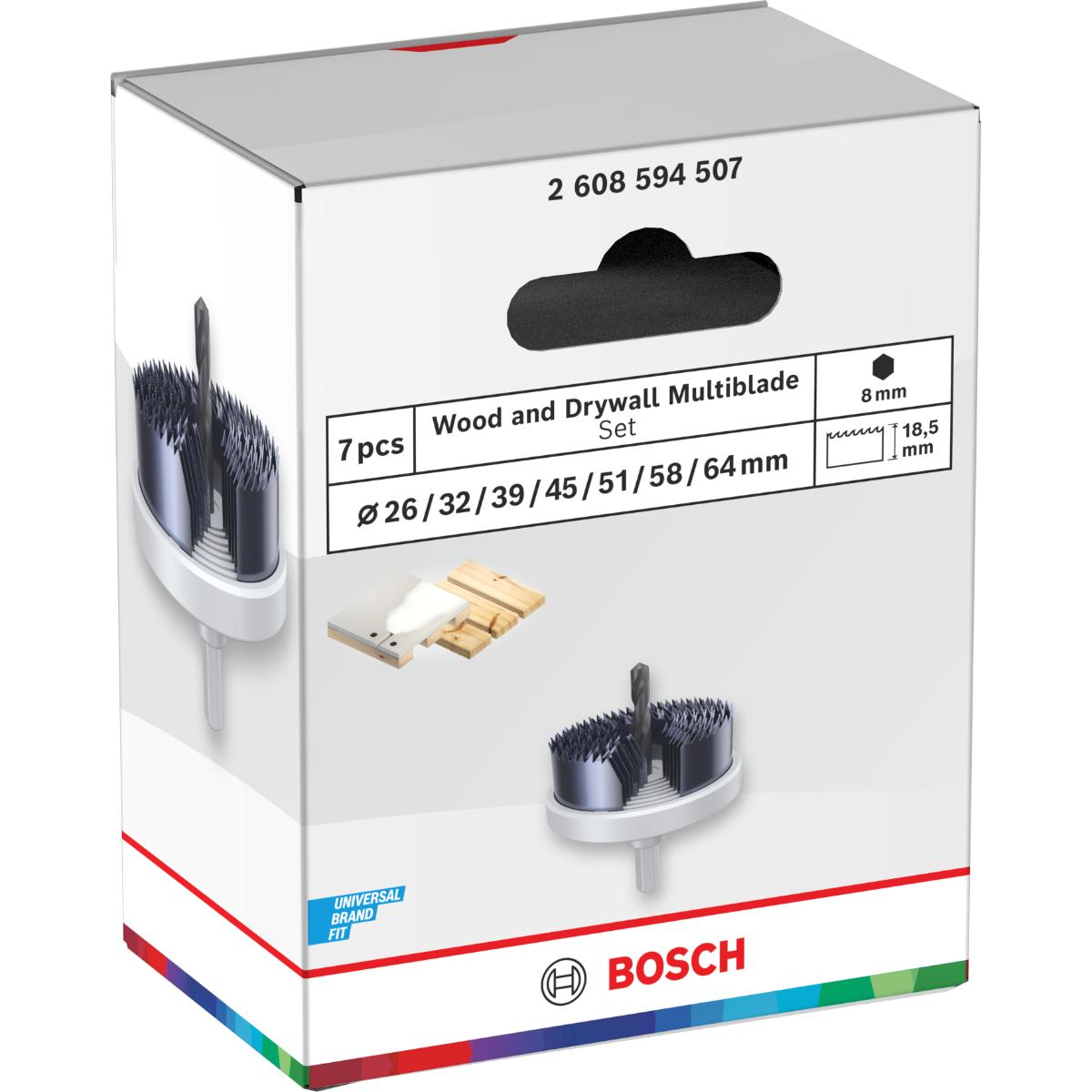 Bosch Wood and Drywall Lochsägen mit Aufsteckhalter, 26/32/39/45/51/58/64 x 18,5mm, 7-teiliges Set