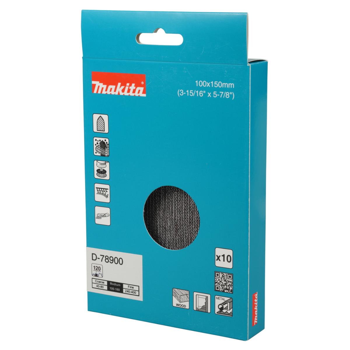 Makita Netzschleifmittel A120 100x150mm, Körnung ,Klett, Gitter, 10 Stück