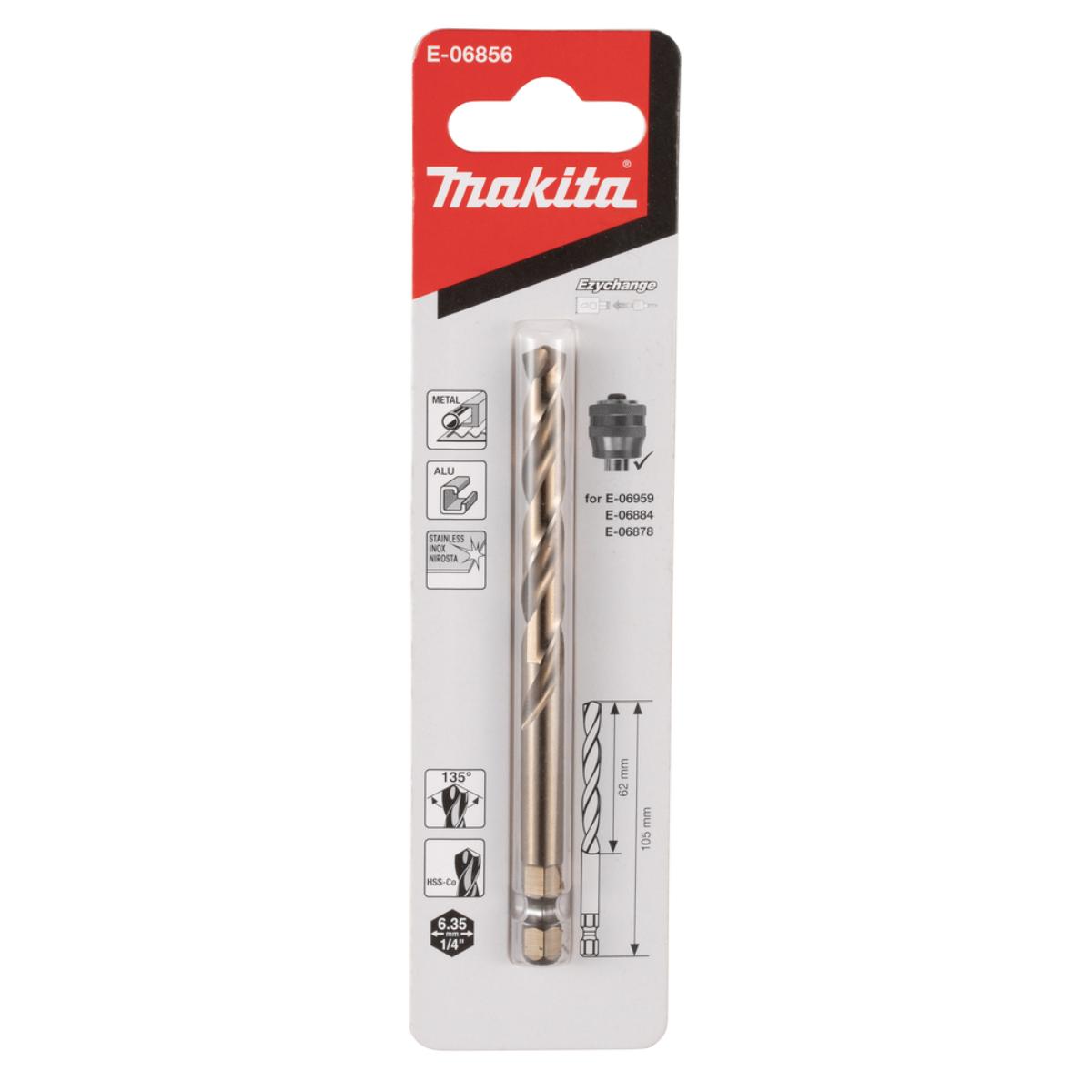 Makita EZYCHANGE TCT HSS-Co Zentrierbohrer 1/4 Zoll Sechskantaufnahme - 105 mm lang - 135° Spitze