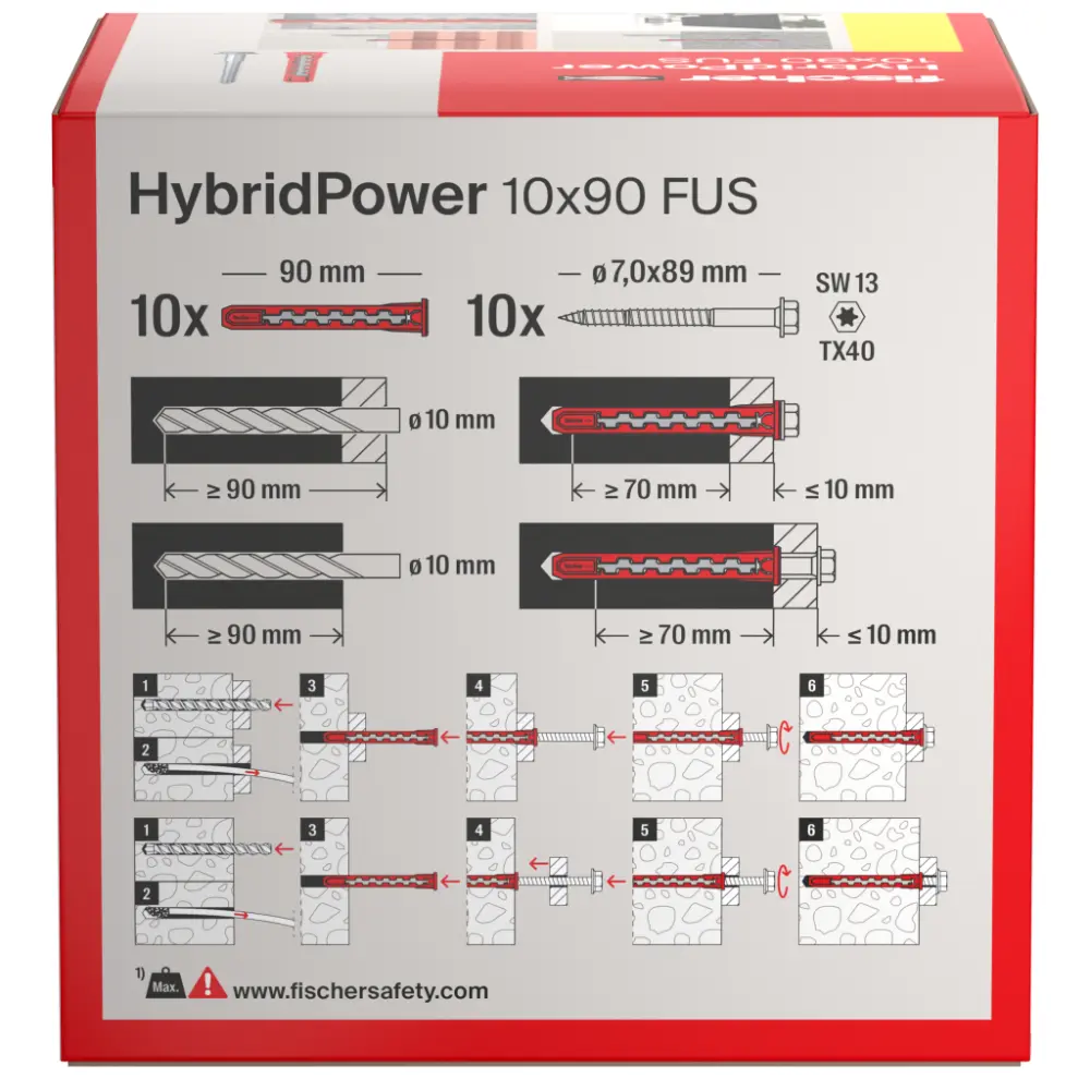Fischer HybridPower 10x90 FUS (10) mit Sechskantschraube