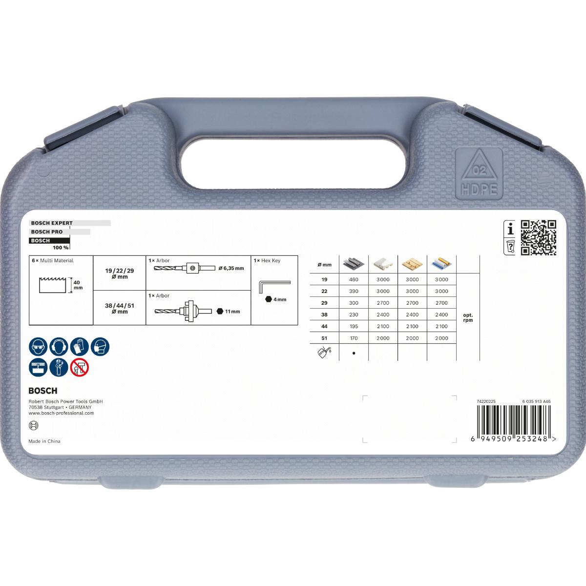Bosch Multi Material Lochsägen mit Gewinde, 19, 22, 29, 38, 44, 51 x 40 mm, 9-teiliges Set