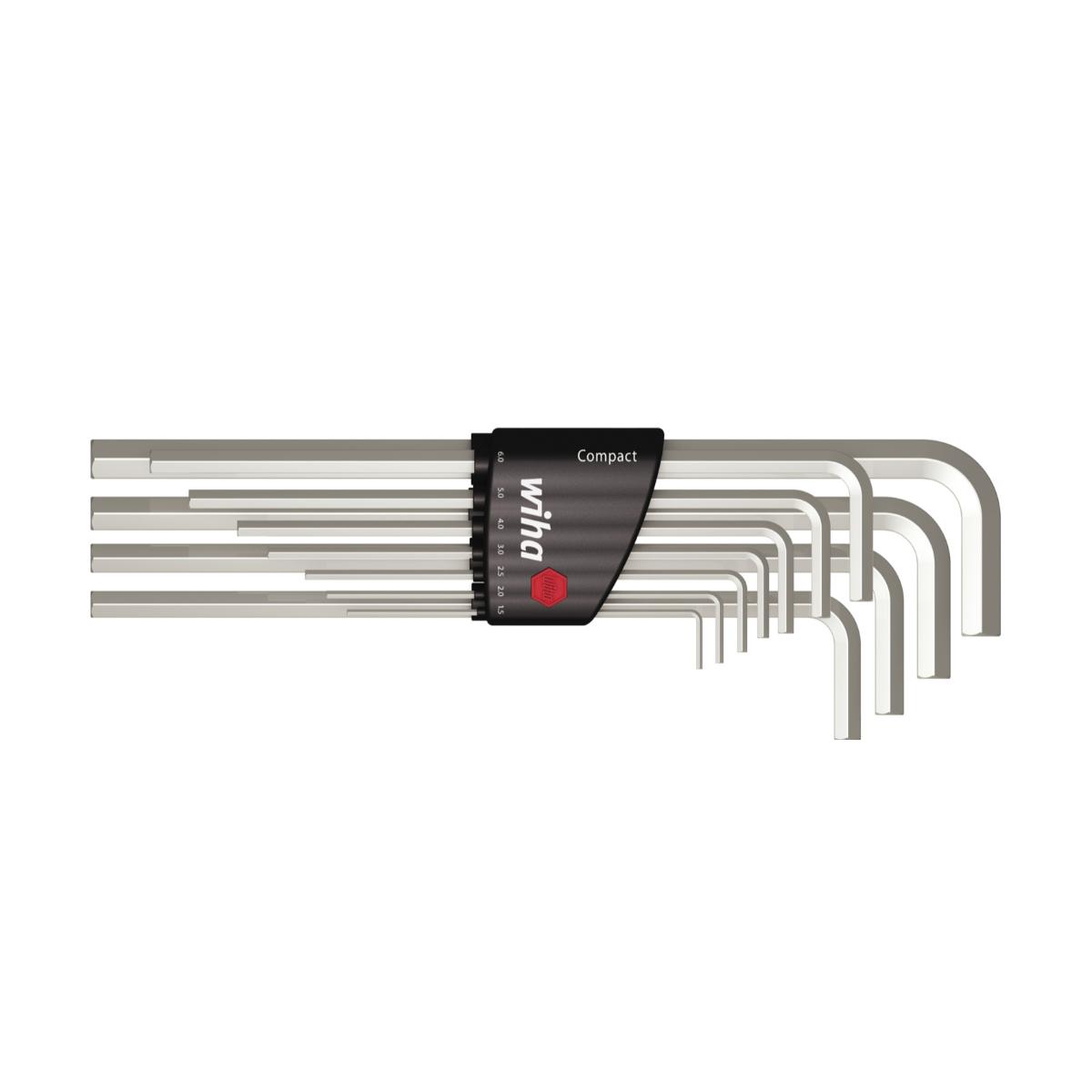 Wiha Stiftschlüssel Set im Compact Halter Sechskant 11-teilges Set glanzvernickelt mit Halter