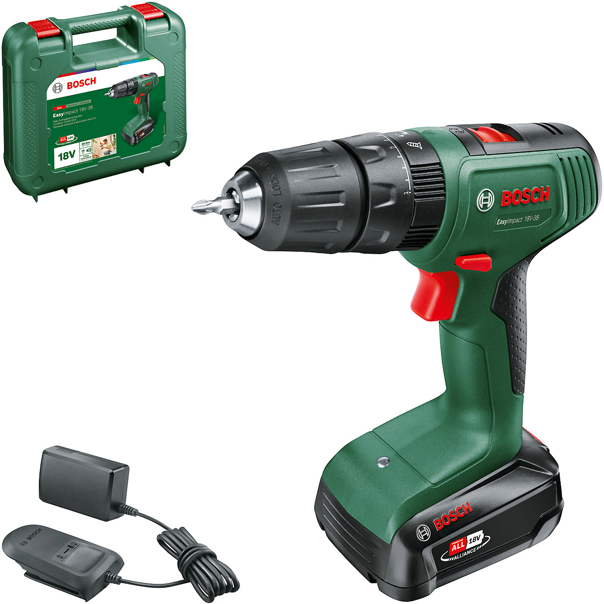 Bosch Akku-Bohrschrauber EasyImpact 18V-38, 1 x Akku PBA 18V 2.0Ah, Tragekoffer