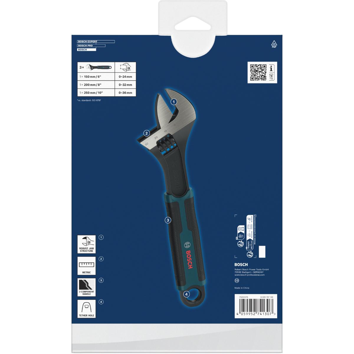 Bosch Rollgabelschlüssel, 150/200/250 mm, 3-teilges Set