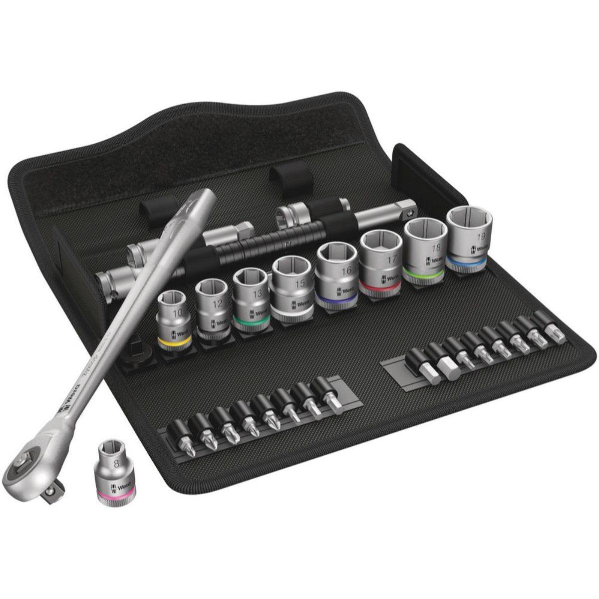 Wera 8100 SB 7 Zyklop Metal-Knarrensatz, Durchsteckvierkant, 3/8"-Antrieb, metrisch, 29-teilig
