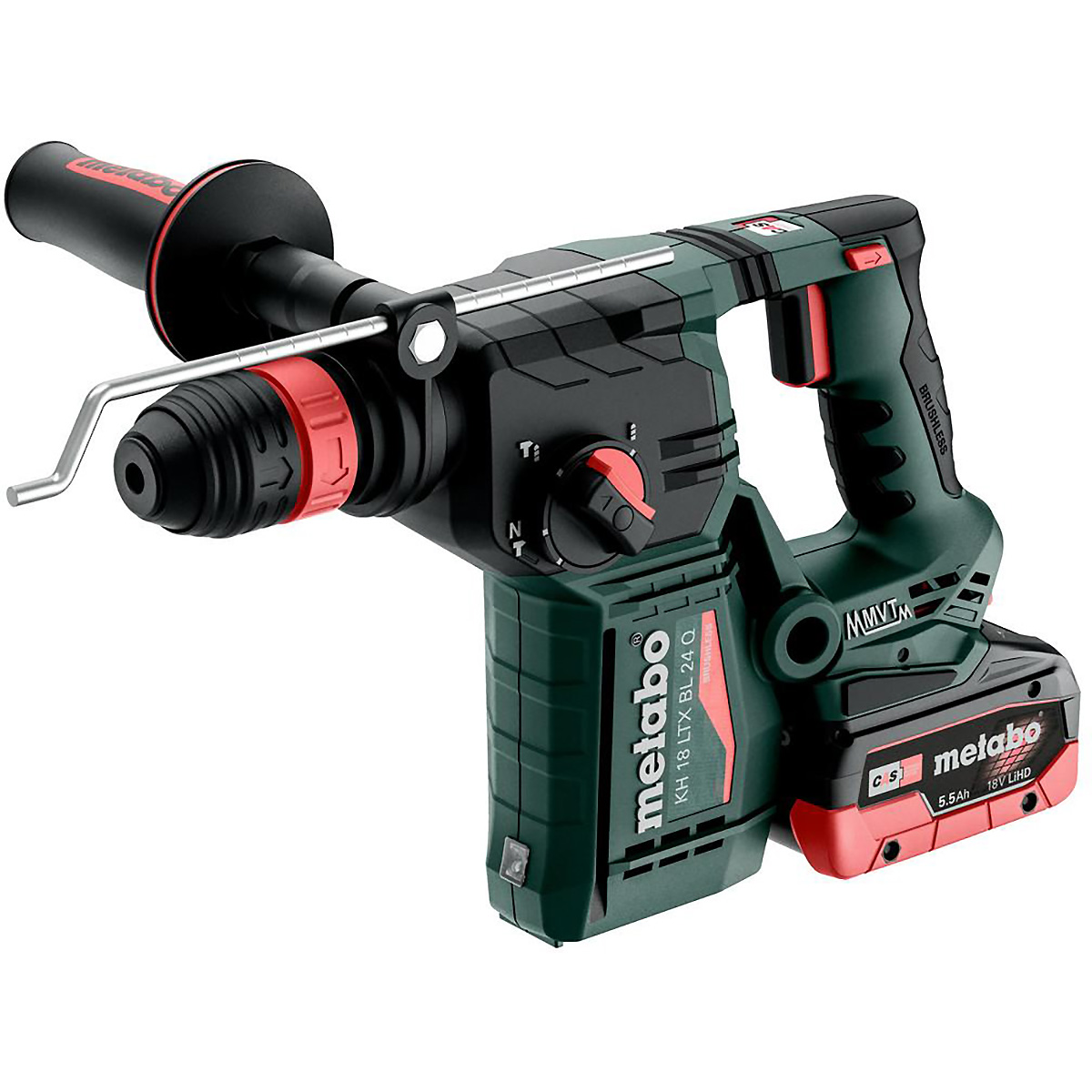 Metabo Akku-Kombihammer KH 18 LTX BL 24 Q mit Metabo-Quick-Wechselfutter - metaBOX 165 L - 18V 2x5.5