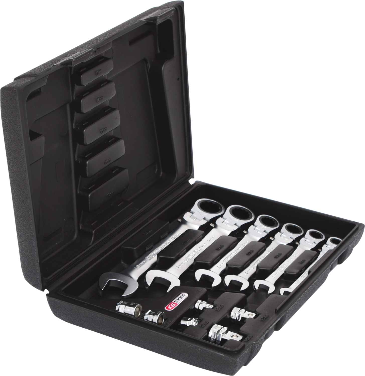 KS Tools GEARplus Gelenk-Ratschenringmaulschlüssel-Satz, 12-tlgfeststellbar mit Adapter