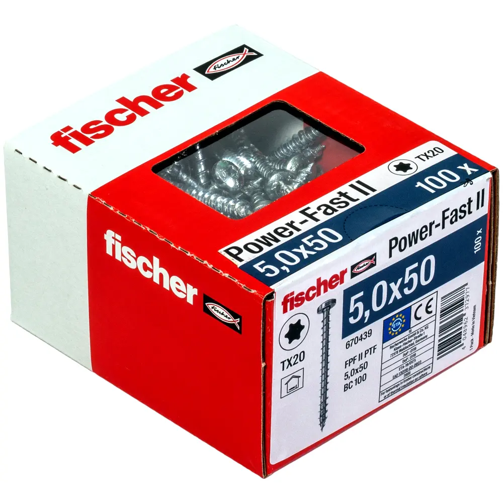 Fischer Spanplattenschraube 5,0x50 PowerFast FPF II PTF BC, Panhead, Innenstern TX, Vollgewinde