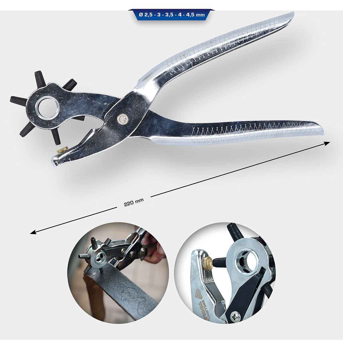 Brilliant Tools Revolverlochzange, Ø 2,5 - 3,0 - 3,5 - 4,0 - 4,5 - 5,0 mm