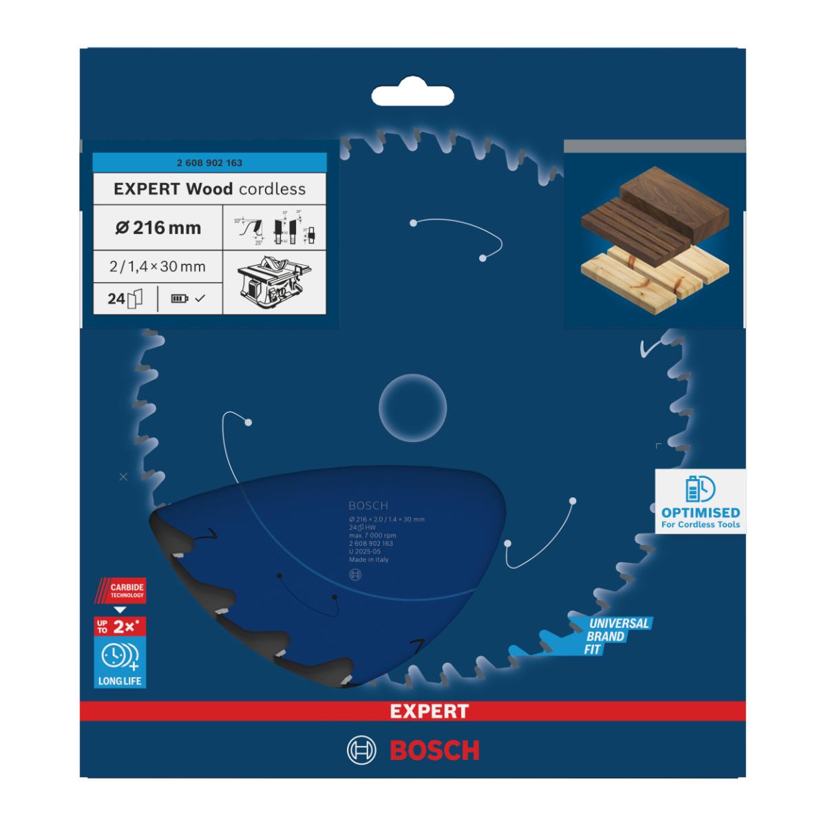 Bosch EXPERT Wood Kreissägeblatt, 216x1,7x30 mm, Z24, Zahnwinkel 25°