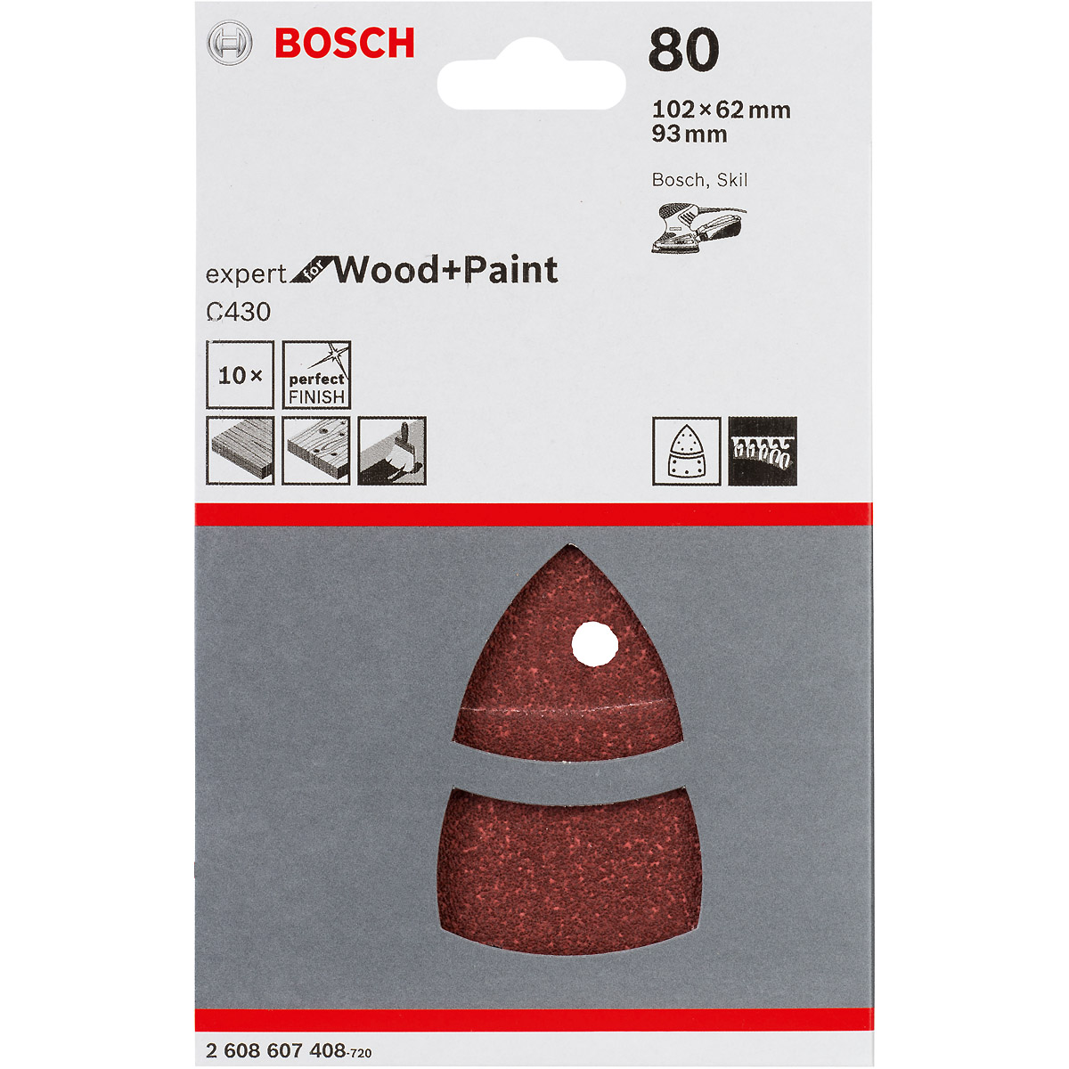 Bosch Schleifblatt C430, 10-teilig, 102 x 62, 93 mm, 11 Löcher