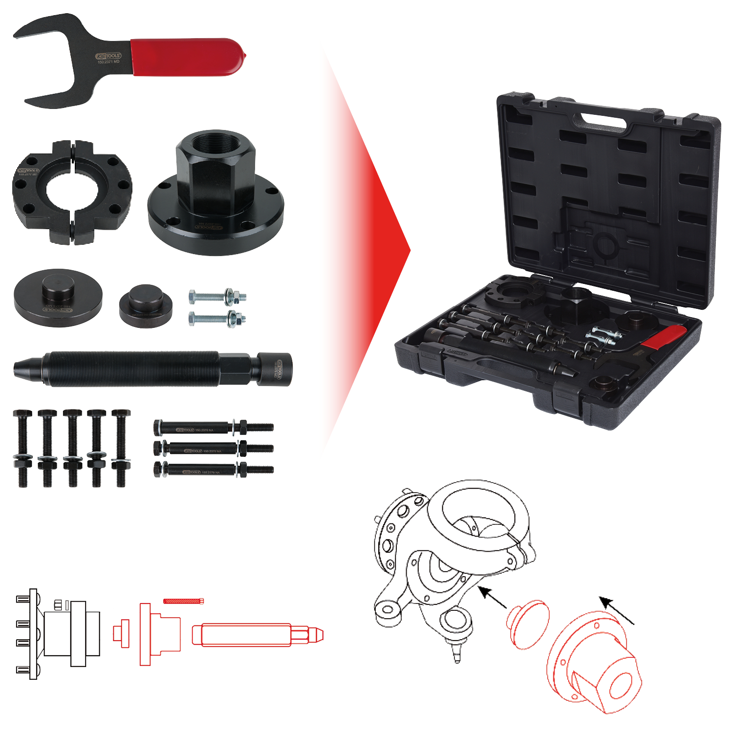 KS Tools Radlager-Werkzeug-Satz für Ford Transit, 17-tlg